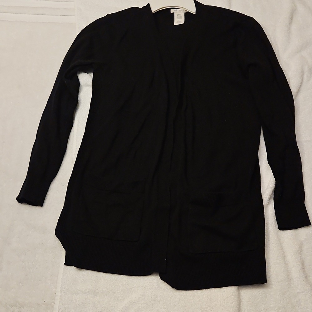 Matty M Black Knit Cardigan‎ Sweater Pockets Women M Acrylic Nylon Cotton